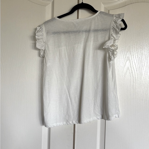 Mango white Schiffli embroidered eyelet lace cap sleeve top size medium - Picture 7 of 8